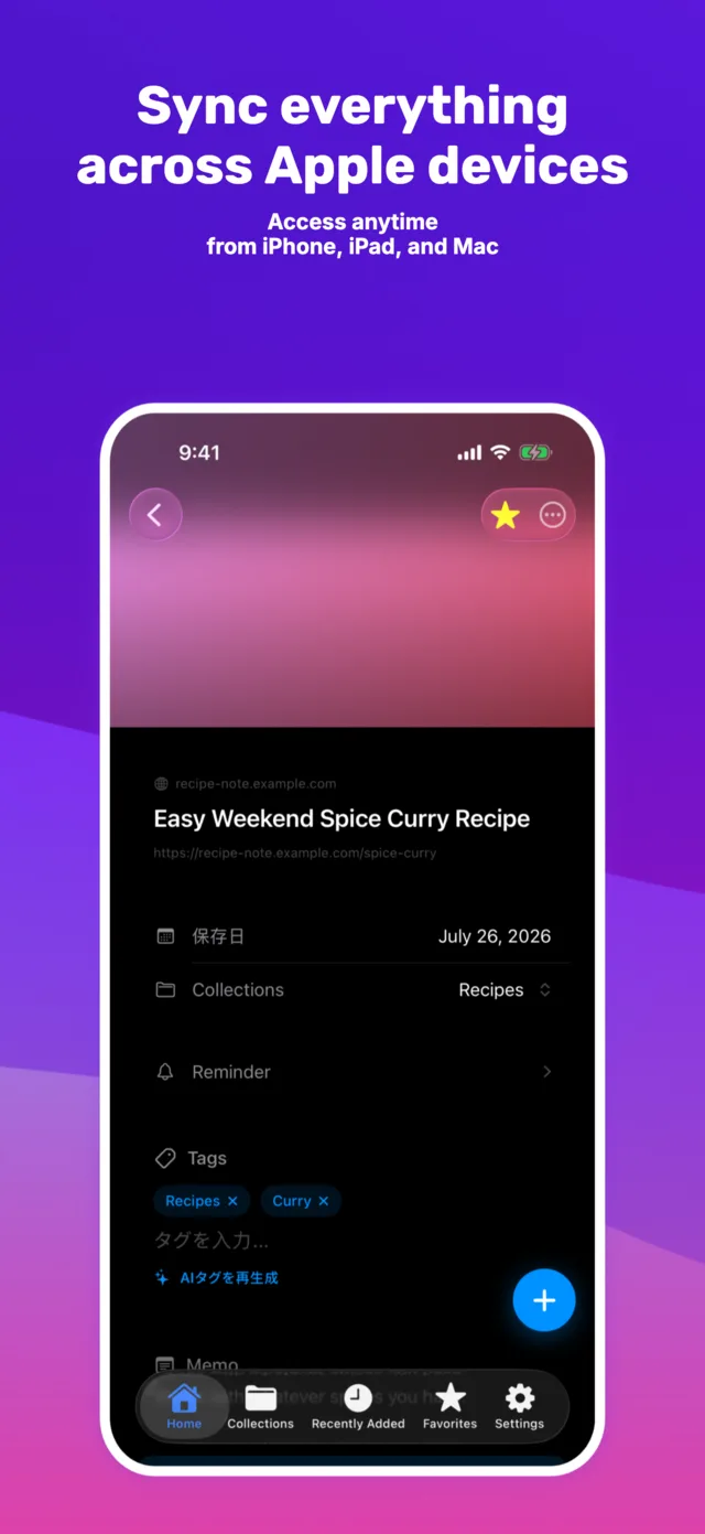 A saved link synced across Apple devices